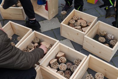 Die Module für das Insektenhotel wurden durch die Kinder aufgebaut.